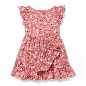 Janie and Jack Floral Flutter Sleeve Dress, 3 - Pink, green and white flowers
